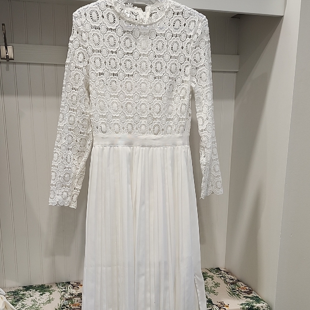 SHEIN White Lace Long Sleeve Dress
